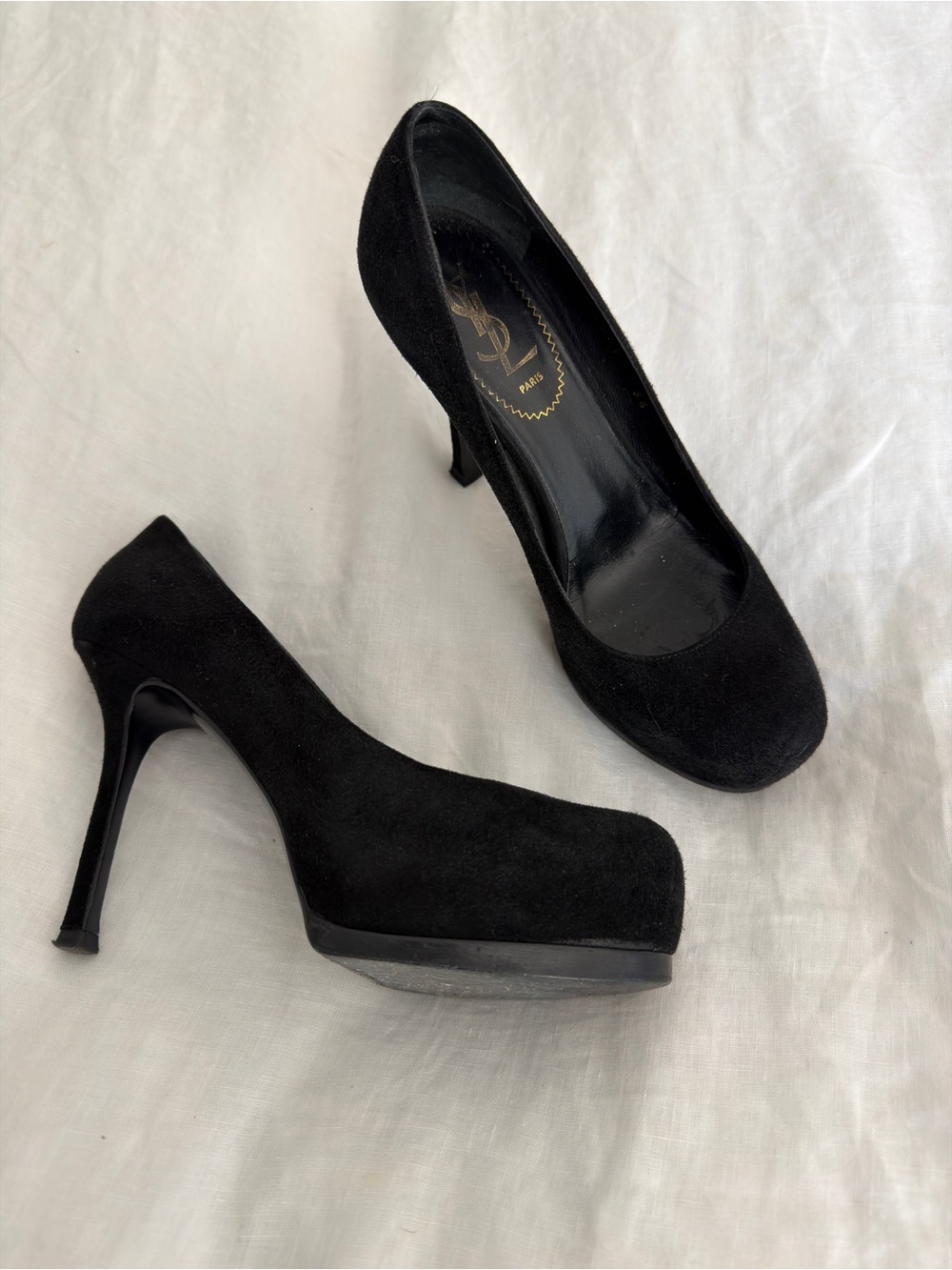 Yves Saint Laurent Black Suede Platform Stiletto Pumps